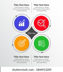 4 Steps Infographics Design Template - Graph, Pie chart, workflow layout, cycling diagram, brochure, report, presentation, web design. Editable Vector illustration