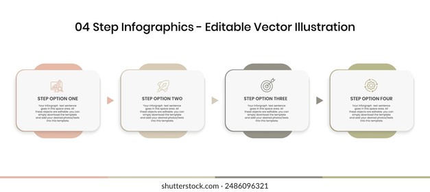 4 Steps Infographics Design Template - Graph, Pie chart, workflow layout, squire diagram, brochure, report, presentation, web design. Editable Vector illustration