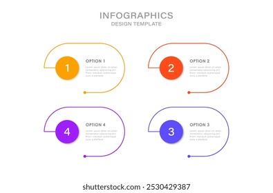 4 steps infographics design template. Multicolored circular elements with space for text