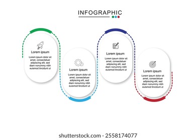 4 Steps Infographics Design Template - Graph, Pie chart, workflow layout, squire diagram, brochure, report, presentation, web design. Editable Vector