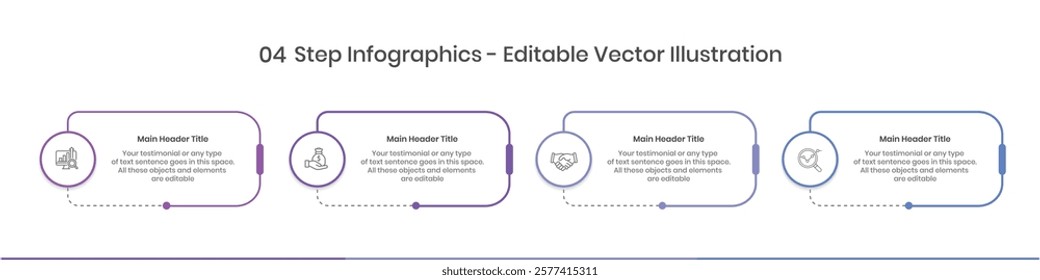 4 Steps Infographics Design Template - Graph, Pie chart, workflow layout, squire diagram, brochure, report, presentation, web design Editable Vector illustration