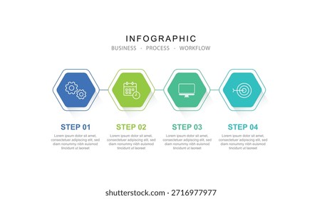 4 Pasos Plantilla de diseño de infografías . gráfico, diseño de flujo de trabajo, presentación, Diseño web. Ilustración vectorial editable.