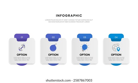 4 steps modern business infographic diagram chart banner layout template with icon for presentation. Flowcharts, timelines, strategy process or data visualization design for marketing success concept.