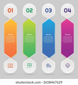 4 etapas ou opções Gradiente Infográfico Elemento. Design moderno e limpo para apresentações, relatórios e Web