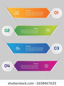 Elemento de infografía de degradado de 4 pasos u opciones. Diseño moderno y limpio para presentaciones, informes y Web