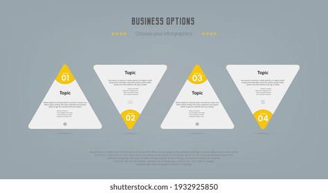 4 Pasos y opciones Infografías utilizadas para el diseño de negocios y finanzas diagrama de flujo de trabajo y concepto de diseño web con 4 pasos o procesos de opciones.