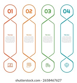 Elemento de infografía de contorno de 4 pasos u opciones. Diseño moderno y limpio para presentaciones, informes y Web