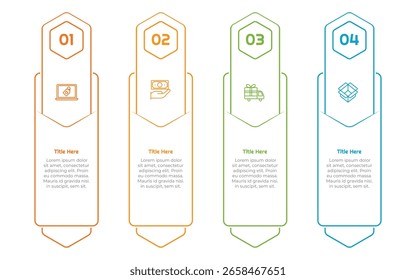 Elemento de infografía de contorno de 4 pasos u opciones. Diseño moderno y limpio para presentaciones, informes y Web