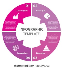 4 steps, options, processes of Circle infographic. Cycle diagram. Infographic Template. Business concepts. Vector. EPS10. Illustration