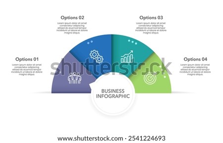 4 Steps or Options Semicircle Infographic Template. Business presentation, Banner, Plan, Marketing and Strategy. Vector Illustration.