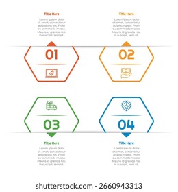 4 Steps Outline Hexagon Infographic Element. Modern and clean design for presentations, reports, and web