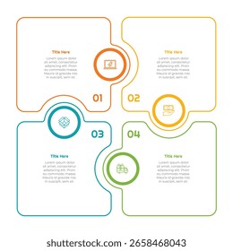 4 Steps Outline Square Infographic Element. Modern and clean design for presentations, reports, and web