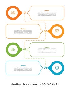4 Schritte Umriss Quadrat Infografik Element. Modernes und sauberes Design für Präsentationen, Berichte und das Web
