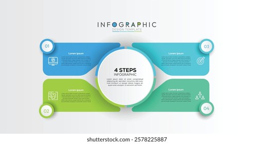 4 Steps Overlapping Square Infographic four steps are represented by squares or slightly rounded rectangles that are strategically overlapped. Infographic design template. Vector illustration.