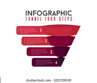 4 steps positions funnel infographic Tornado flat business