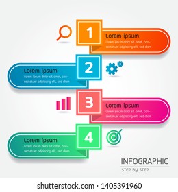4 steps process color elements infographics vector illustration. Option work flow with icon template design.