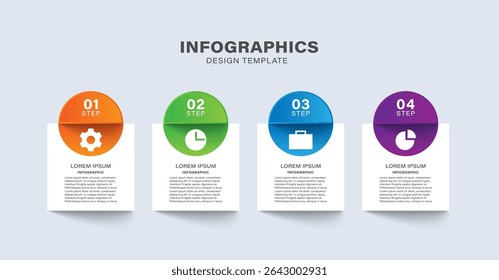 4 steps process vector infographic template. Business and marketing infographic mockup with icons and text