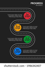 4 Steps Road Map Or Timeline Progress Infographic, Vector Template, Dark Background