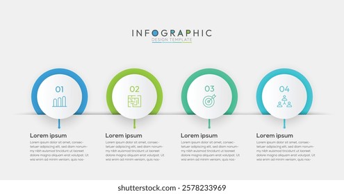 4 Steps Rounded Timeline Infographic, steps are arranged horizontally from left to right clearly indicating a linear progression or timeline Modern flat vector illustration for information analysis