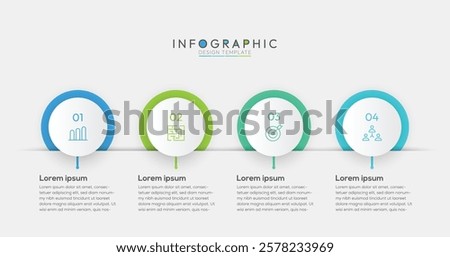 4 Steps Rounded Timeline Infographic, steps are arranged horizontally from left to right clearly indicating a linear progression or timeline Modern flat vector illustration for information analysis