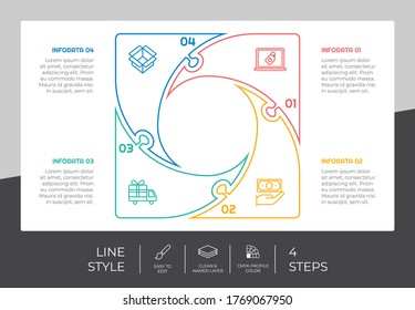 4 steps of square infographic vector design with line concept for marketing. Process infographic can be used for business and marketing.