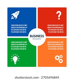 Gráfico de sectores cuadrados de 4 pasos, diagrama de ciclos inforgaphic, Plantilla de Vectores de informe o presentación, ilustración de proceso empresarial