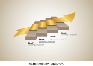 4 steps to success with gold arrow carpet - Step up text options - Vector infographic template