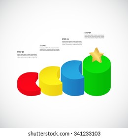 4 steps to success with gold star and text options - Vector infographic template