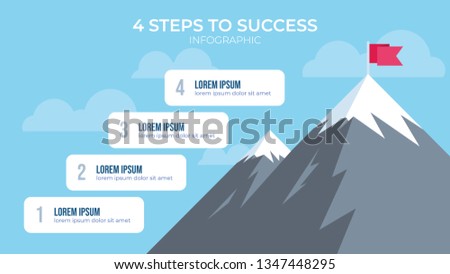 4 steps to success with mountain illustration, infographic element vector, can be used for describing how to reach goal, how to be succesful people, etc.