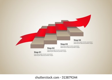 4 steps to success with red arrow carpet - Step up text options - Vector infographic template