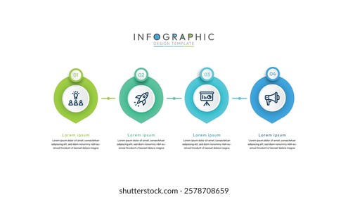 4 Steps Teardrop Timeline Infographic step is housed within a teardrop or pendant shape, with the wider part at the top and tapering to a point at the bottom. Business success info chart with icons.