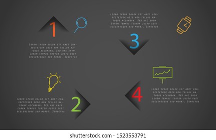 4 steps template with thinline icons. Can be used for your presentation, layout, workflow and more.