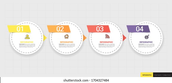 Plantilla de infografías circulares de 4 pasos.