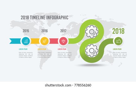 4 Steps Timeline Infographic Design with Gears and Icons for Data Visualization Vector Illustration