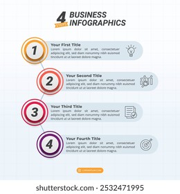 4 Steps Timeline Infographic on a 1:1 Layout for Business Presentations, Management, and Evaluation.