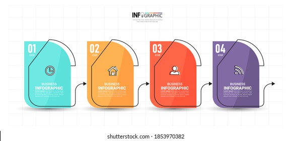 4 pasos Plantilla de diseño de infografías de línea de tiempo. 
