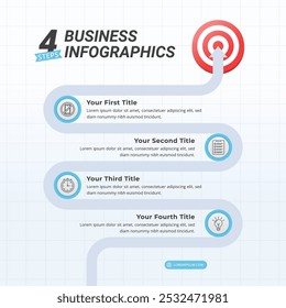 4 Steps Timeline Infographics on a 1:1 ratio layout for Presentation, Booklet, and Social Media Feeds.