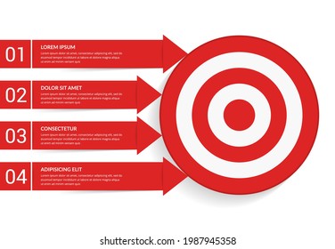 4 Steps to your goal concept, infographic template with target with 4 arrows with text and numbers, vector eps10 illustration