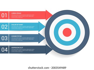 4 Pasos para el concepto de objetivo, plantilla infográfica con 4 flechas con texto y números, ilustración de vector eps10