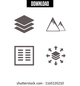 4 stone vector icon set with columns, layers and mountains icons for mobile and web