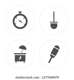 4 Stopclock, Ice cream, Shovel, cream modern icons on round shapes, vector illustration, eps10, trendy icon set.