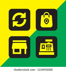 4 store icons in vector set. cashier, front store, load and order illustration for web and graphic design