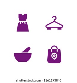 4 store icons in vector set. pharmacy, hanger, order and commerce and shopping illustration for web and graphic design