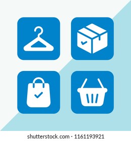 4 store icons in vector set. hanger, shopping basket, shopping bag and box illustration for web and graphic design