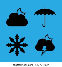4 storm icons with cloudy night weather symbol and snow in this set
