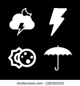4 storm icons with electrical storm at night and umbrella opened shape in this set