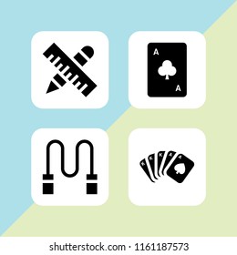 4 straight icons in vector set. poker full, ace of clubs, ruler and rope illustration for web and graphic design