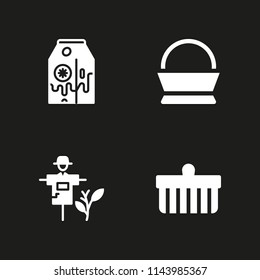 4 straw icon set with basket, banana milk and scarecrow vector illustration for graphic design and web