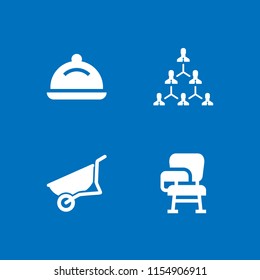 4 studio icons in vector set. wheelbarrow, group, chair and dish illustration for web and graphic design