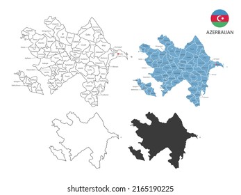 4 style of Azerbaijan map vector illustration have all province and mark the capital city of Azerbaijan. By thin black outline simplicity style and dark shadow style. Isolated on white background.